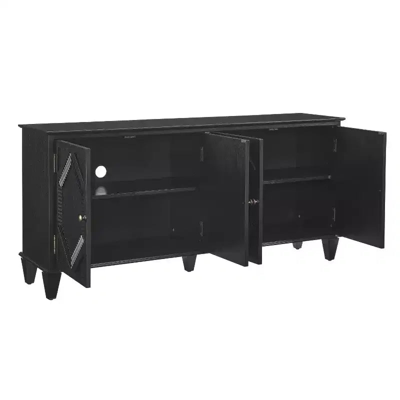 HomeRoots 66 Armoire d'appoint géométrique en bois sculpté noir avec quatre portes
