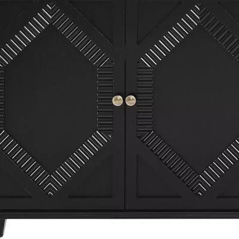 HomeRoots 66 Armoire d'appoint géométrique en bois sculpté noir avec quatre portes