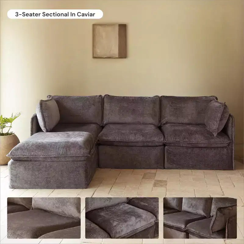 Canapé d'angle modulable et lavable 5 places Anabei + Ottomane | Assise Memorix+ & Oreiller Contour