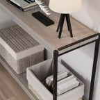 Console de ferme 40 po avec 2 tablettes, table de canapé et d'entrée à lattes grises