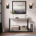 Console de ferme 40 po avec 2 tablettes, table de canapé et d'entrée à lattes grises