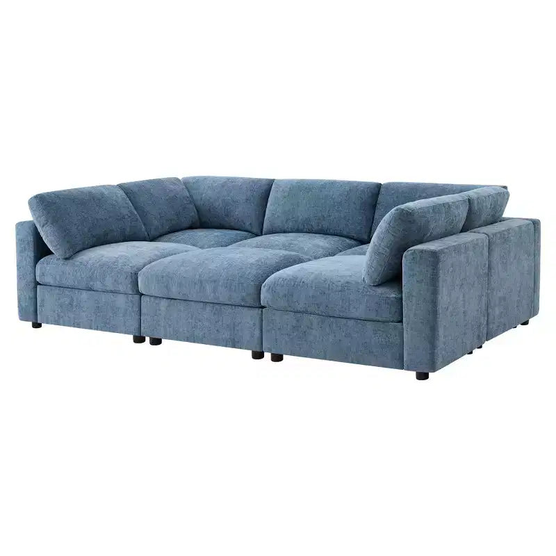 Whisen Canapé modulable 129 places en forme de U, en chenille, avec ottoman, canapé-lit convertible, mousse haute densité