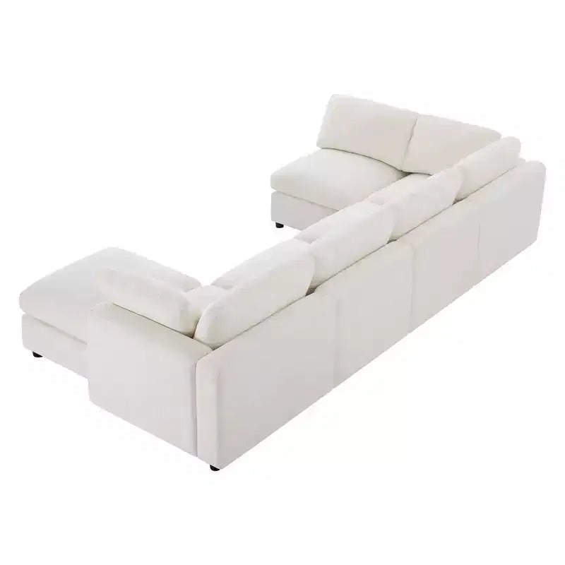 Whisen Canapé modulable 129 places en forme de U, en chenille, avec ottoman, canapé-lit convertible, mousse haute densité
