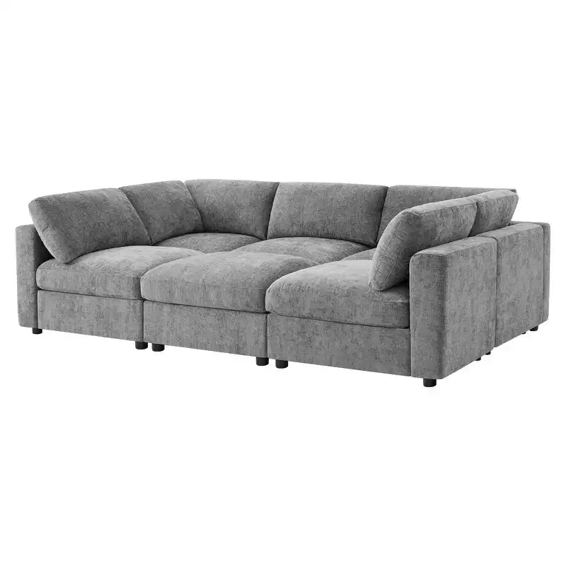 Whisen Canapé modulable 129 places en forme de U, en chenille, avec ottoman, canapé-lit convertible, mousse haute densité