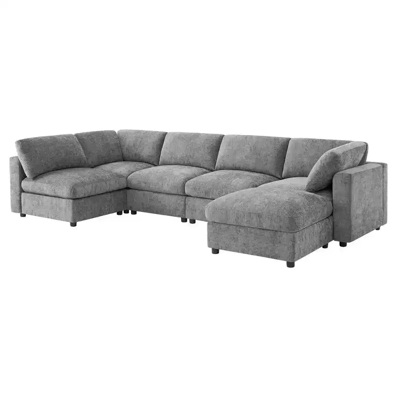 Whisen Canapé modulable 129 places en forme de U, en chenille, avec ottoman, canapé-lit convertible, mousse haute densité