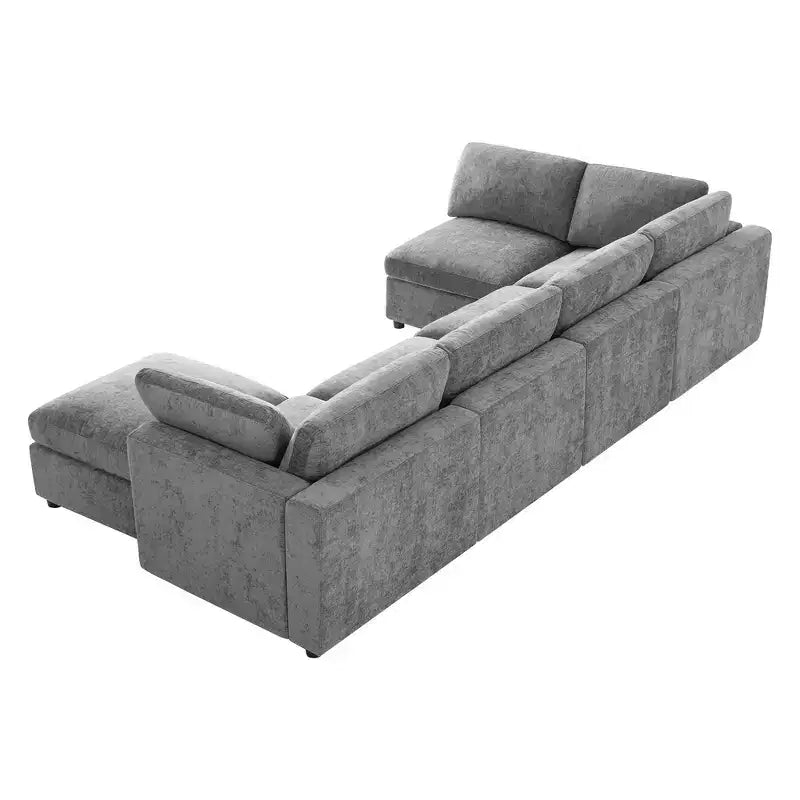 Whisen Canapé modulable 129 places en forme de U, en chenille, avec ottoman, canapé-lit convertible, mousse haute densité