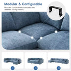 Whisen Canapé modulable 129 places en forme de U, en chenille, avec ottoman, canapé-lit convertible, mousse haute densité