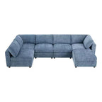 Whisen Canapé modulable 129 places en forme de U, en chenille, avec ottoman, canapé-lit convertible, mousse haute densité