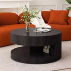 JVNOXK Table basse ronde moderne de 80 cm, table d'appoint à rayures verticales avec étagère ouverte, convient pour la chambre ou le salon, noire