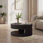 JVNOXK Table basse ronde moderne de 80 cm, table d'appoint à rayures verticales avec étagère ouverte, convient pour la chambre ou le salon, noire