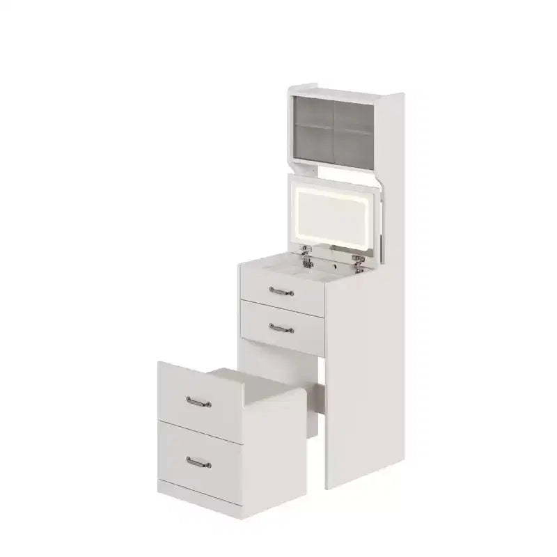 Coiffeuse compacte, Coiffeuse de maquillage avec miroir, Ensemble de coiffeuse, Petite coiffeuse et chaise de rangement pour filles