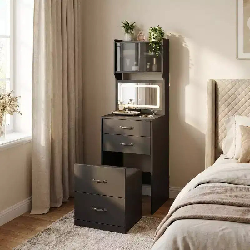 Compact Vanity, Make Up Vanity Desk with Mirror, Vanity Table Set, Girls Small Vanity and Storage Chair