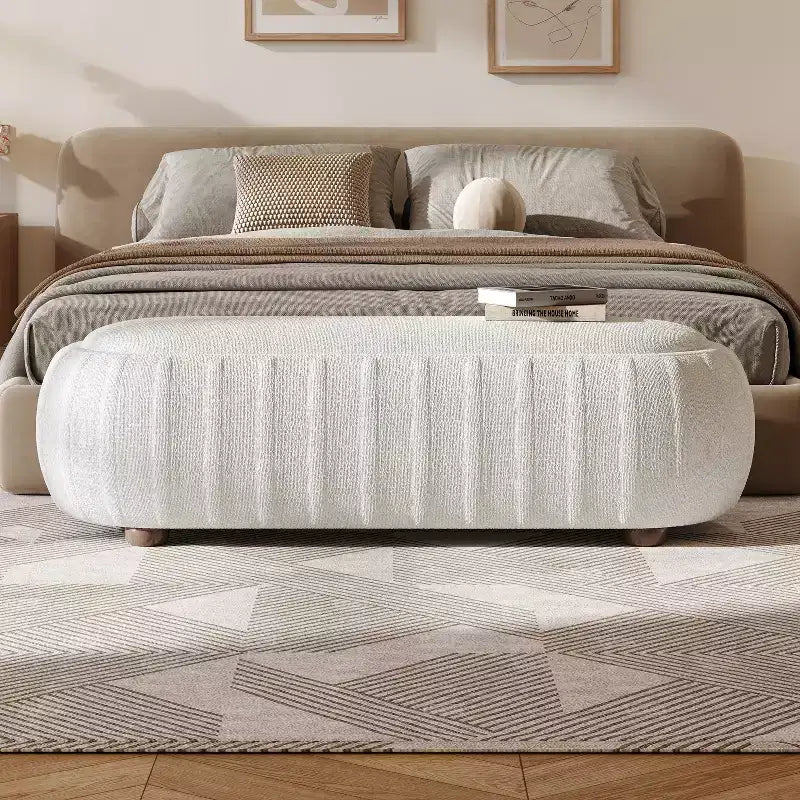 Christopher Knight Home Jyoti Pouf moderne en bois rembourré en bouclette de forme ovale