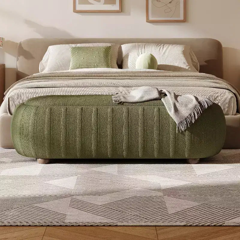 Christopher Knight Home Jyoti Pouf moderne en bois rembourré en bouclette de forme ovale