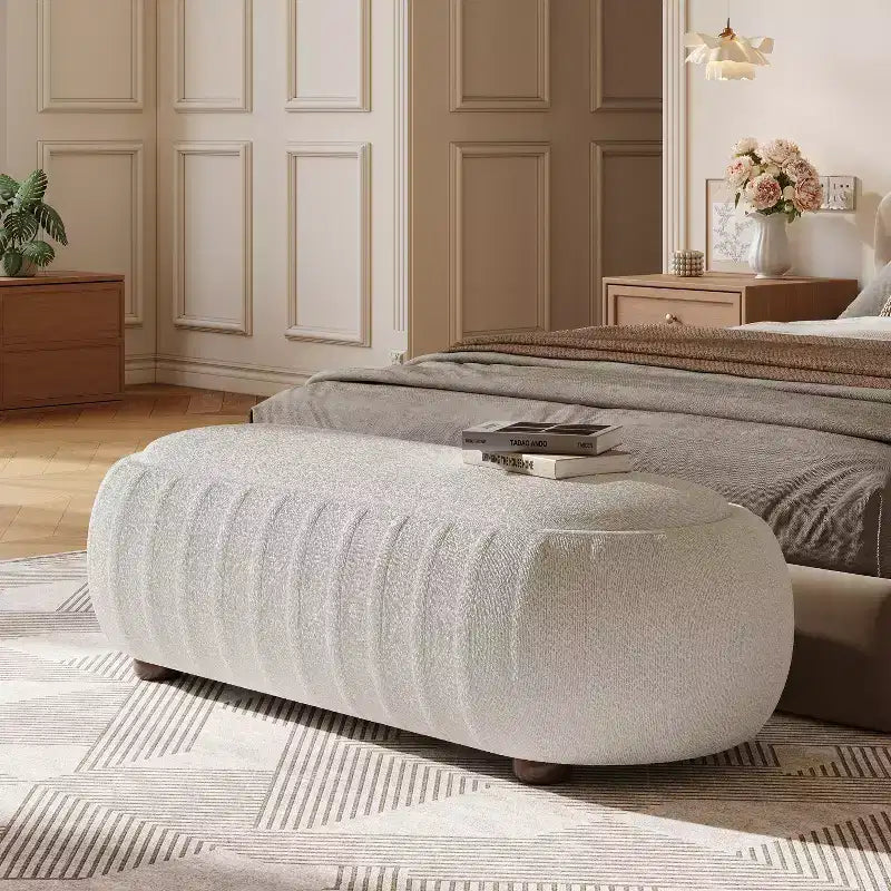 Christopher Knight Home Jyoti Pouf moderne en bois rembourré en bouclette de forme ovale