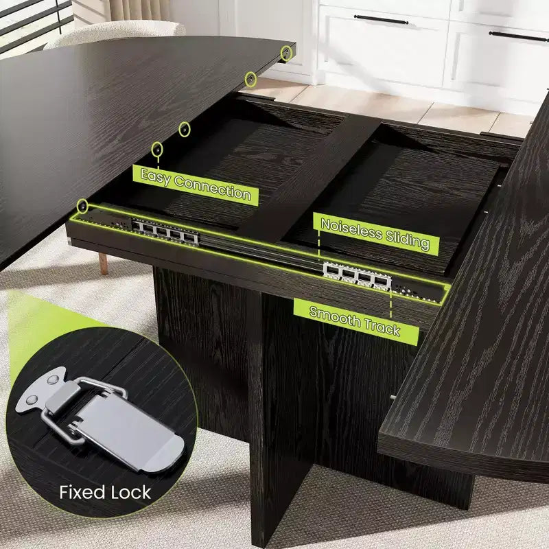 Table à manger extensible élégante, se transforme de ronde à ovale (43,3-59), peut accueillir confortablement 4 à 8 personnes
