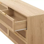 JVNOXK Armoire de Rangement en Rotin à 6 Tiroirs de 150 cm avec Glissières de Tiroir Blanches, Convient aux Chambres, Offre un Espace de Rangement, Naturel