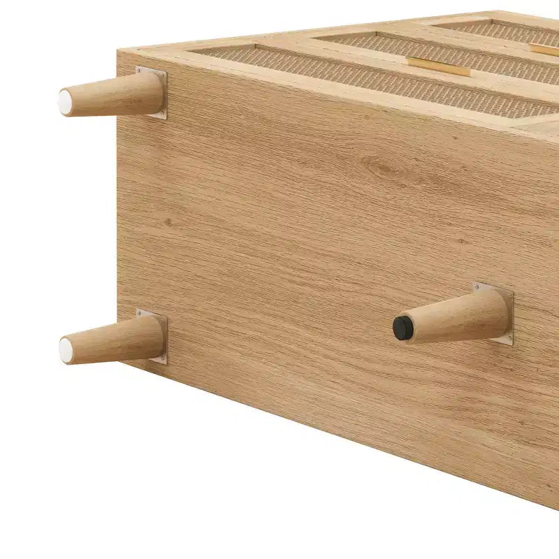 JVNOXK Armoire de Rangement en Rotin à 6 Tiroirs de 150 cm avec Glissières de Tiroir Blanches, Convient aux Chambres, Offre un Espace de Rangement, Naturel