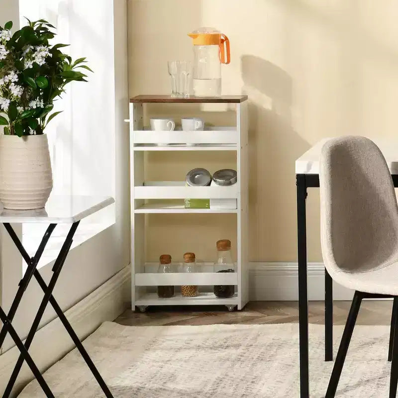 Chariot de Rangement Roulant FurnitureR, Chariots de Service sur Roues, Chariot de Cuisine à 4 Niveaux avec Poignée, Chariot de Rangement Étroit de 20 cm de Large pour Salle de Bain et Buanderie