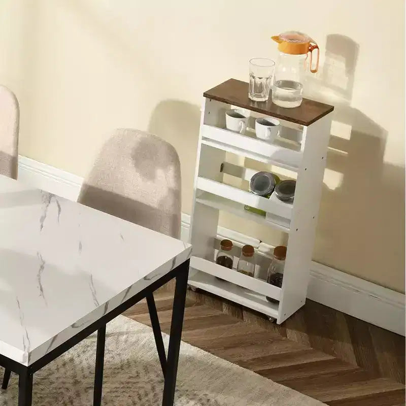 Chariot de Rangement Roulant FurnitureR, Chariots de Service sur Roues, Chariot de Cuisine à 4 Niveaux avec Poignée, Chariot de Rangement Étroit de 20 cm de Large pour Salle de Bain et Buanderie