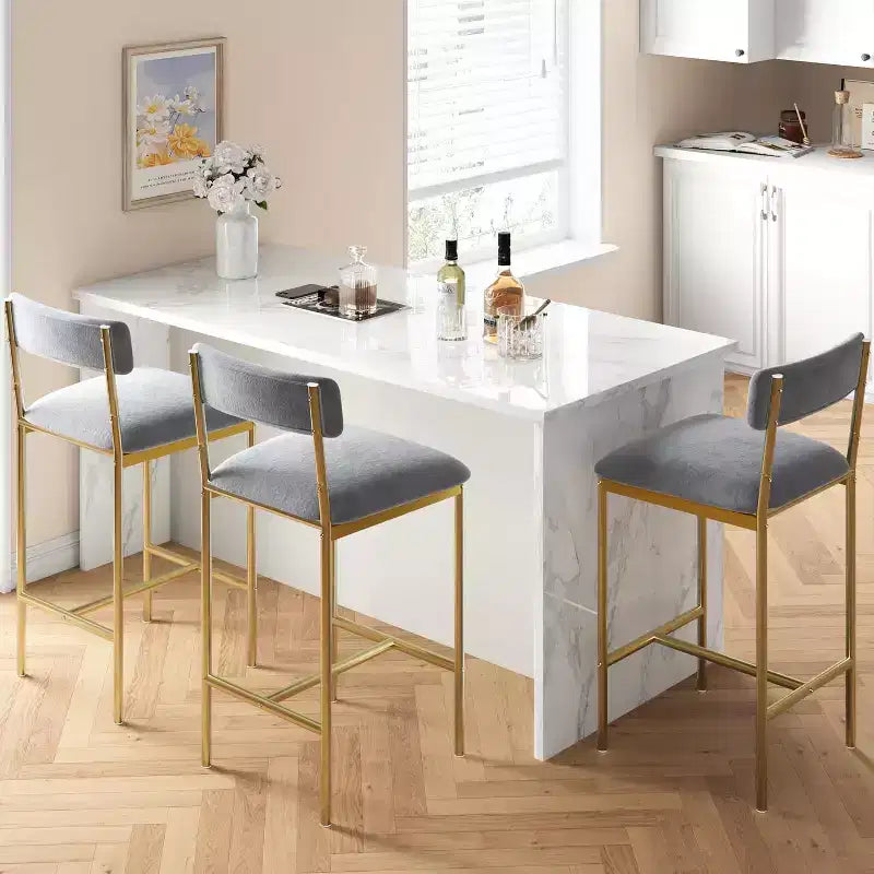 Modern bar stool set of 4  Comfortable counter stools with backrest and footrest, extra-wide seat, kitchen islands and dining rooms, easy assembly