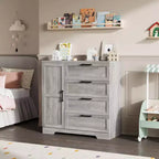 Armoire-penderie, 110 cm de hauteur, en bois, avec 4 tiroirs et une tringle de suspension, chêne gris naturel
