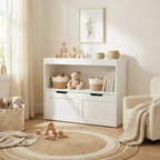 Meuble de rangement multifonctionnel JVNOXK avec 2 tiroirs et étagères ouvertes, offrant un grand espace de rangement, le choix parfait pour votre salon, Blanc