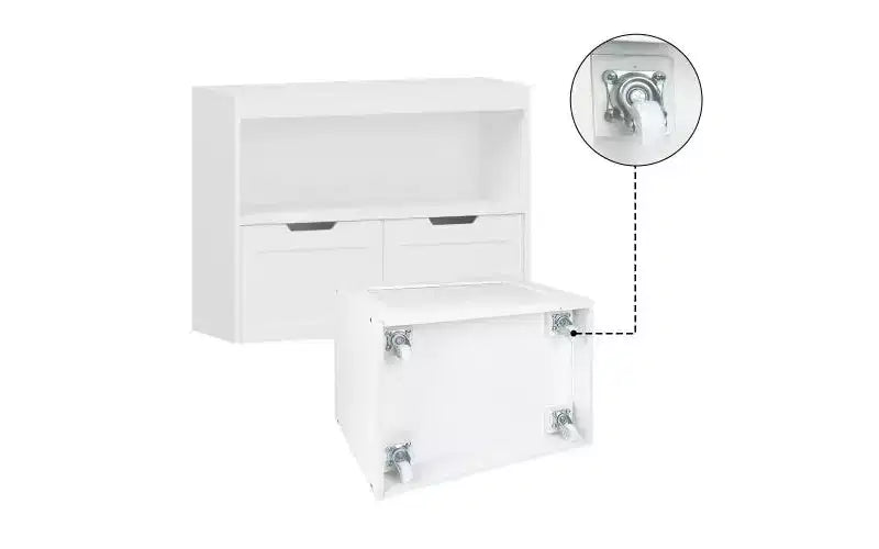 Meuble de rangement multifonctionnel JVNOXK avec 2 tiroirs et étagères ouvertes, offrant un grand espace de rangement, le choix parfait pour votre salon, Blanc