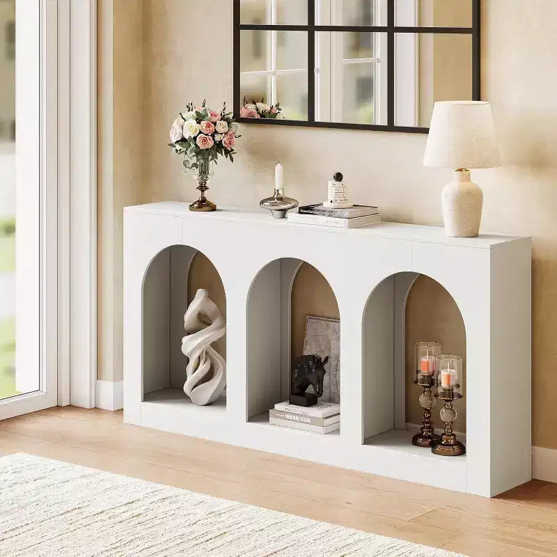Lantine 71-Inch Long Narrow Modern White Console Table for Entryway, Living Room, Hallway, Behind Couch, Foyer, Front Door.