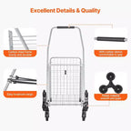 Chariot de rangement d'escalier VIYET 45L, roues pivotantes à 360°, roues triples, chariot utilitaire léger pliable pour la lessive et les voyages, argent