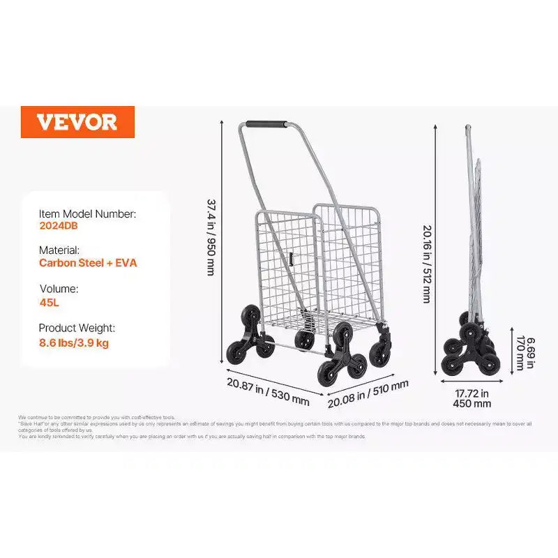 Chariot de rangement d'escalier VIYET 45L, roues pivotantes à 360°, roues triples, chariot utilitaire léger pliable pour la lessive et les voyages, argent