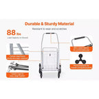 Chariot de rangement d'escalier VIYET 45L, roues pivotantes à 360°, roues triples, chariot utilitaire léger pliable pour la lessive et les voyages, argent