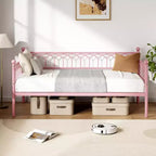 Lit de repos/lit gigogne COZONY deux places, cadre en acier, lattes de soutien, roulettes verrouillables, rose