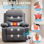 Fauteuil inclinable à bascule avec massage et chaleur, canapé pivotant en cuir PU avec porte-gobelet et poches pour salon, chambre et crèche