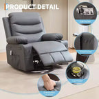 Fauteuil inclinable à bascule avec massage et chaleur, canapé pivotant en cuir PU avec porte-gobelet et poches pour salon, chambre et crèche