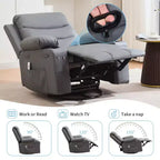 Fauteuil inclinable à bascule avec massage et chaleur, canapé pivotant en cuir PU avec porte-gobelet et poches pour salon, chambre et crèche