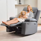 Fauteuil inclinable à bascule avec massage et chaleur, canapé pivotant en cuir PU avec porte-gobelet et poches pour salon, chambre et crèche