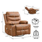 Fauteuil inclinable à bascule avec massage et chaleur, canapé pivotant en cuir PU avec porte-gobelet et poches pour salon, chambre et crèche
