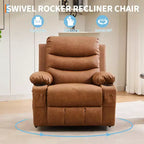 Fauteuil inclinable à bascule avec massage et chaleur, canapé pivotant en cuir PU avec porte-gobelet et poches pour salon, chambre et crèche
