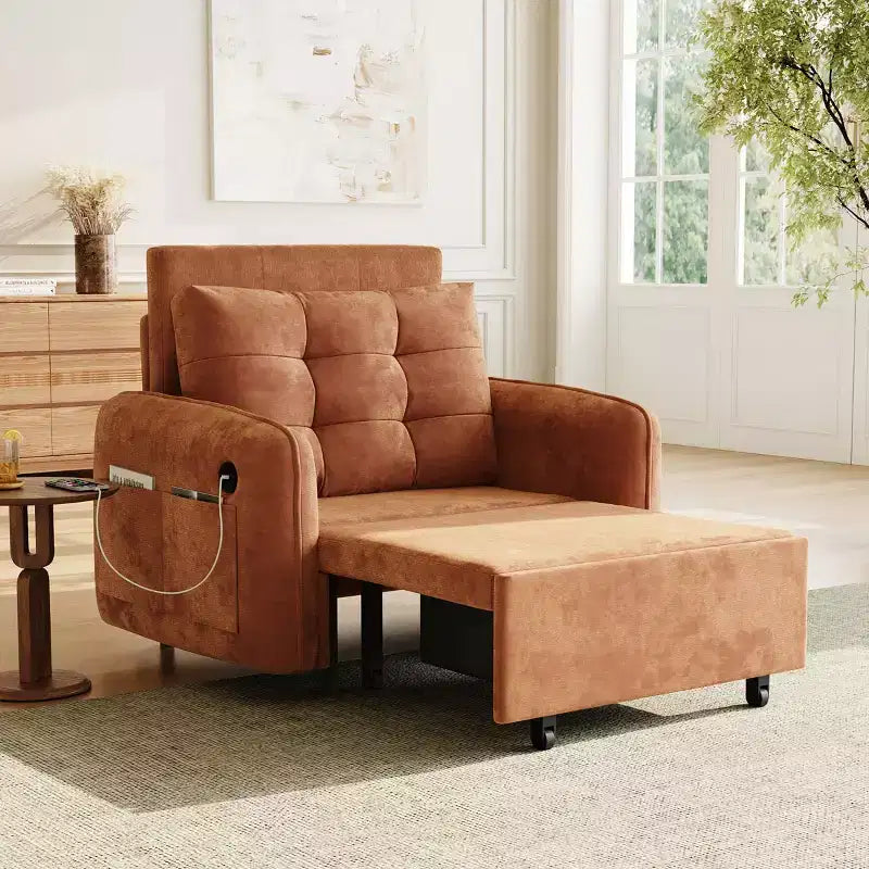 Fauteuil d'appoint moderne avec chaise longue gigogne, fauteuil-lit 3-en-1, lit de canapé simple pour salon, appartement ou bureau-Panipeachy