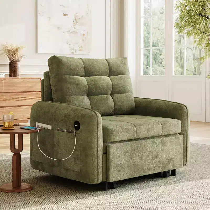 Fauteuil d'appoint moderne avec chaise longue gigogne, fauteuil-lit 3-en-1, lit de canapé simple pour salon, appartement ou bureau-Panipeachy