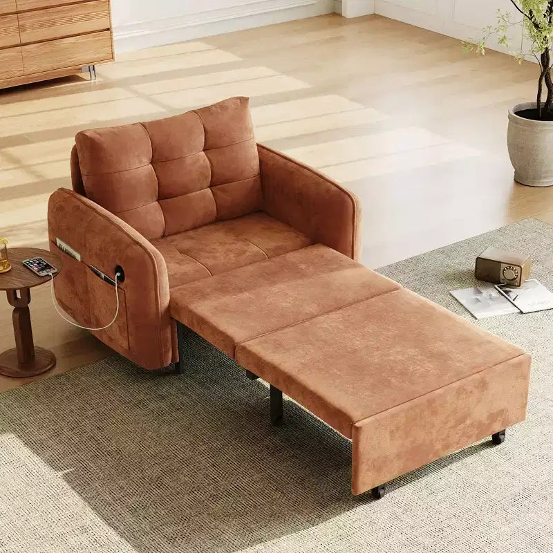 Fauteuil d'appoint moderne avec chaise longue gigogne, fauteuil-lit 3-en-1, lit de canapé simple pour salon, appartement ou bureau-Panipeachy