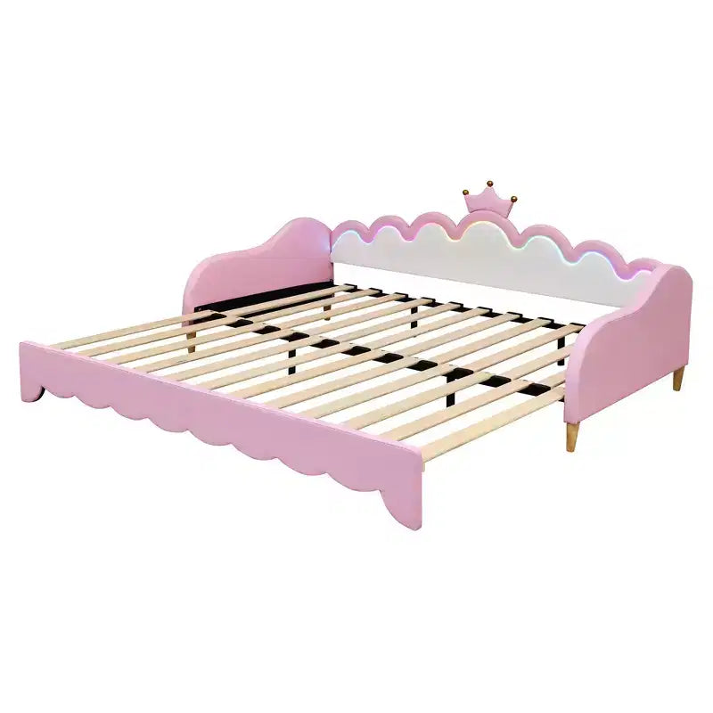 Lit de repos double extensible Whisen, lit de repos princesse moderne rembourré avec tête de lit couronne