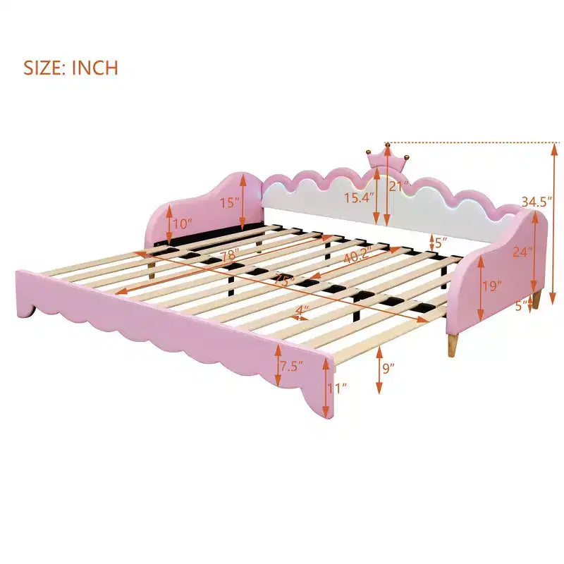 Lit de repos double extensible Whisen, lit de repos princesse moderne rembourré avec tête de lit couronne