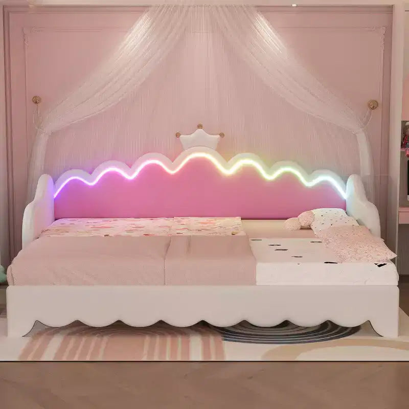 Lit de repos double extensible Whisen, lit de repos princesse moderne rembourré avec tête de lit couronne