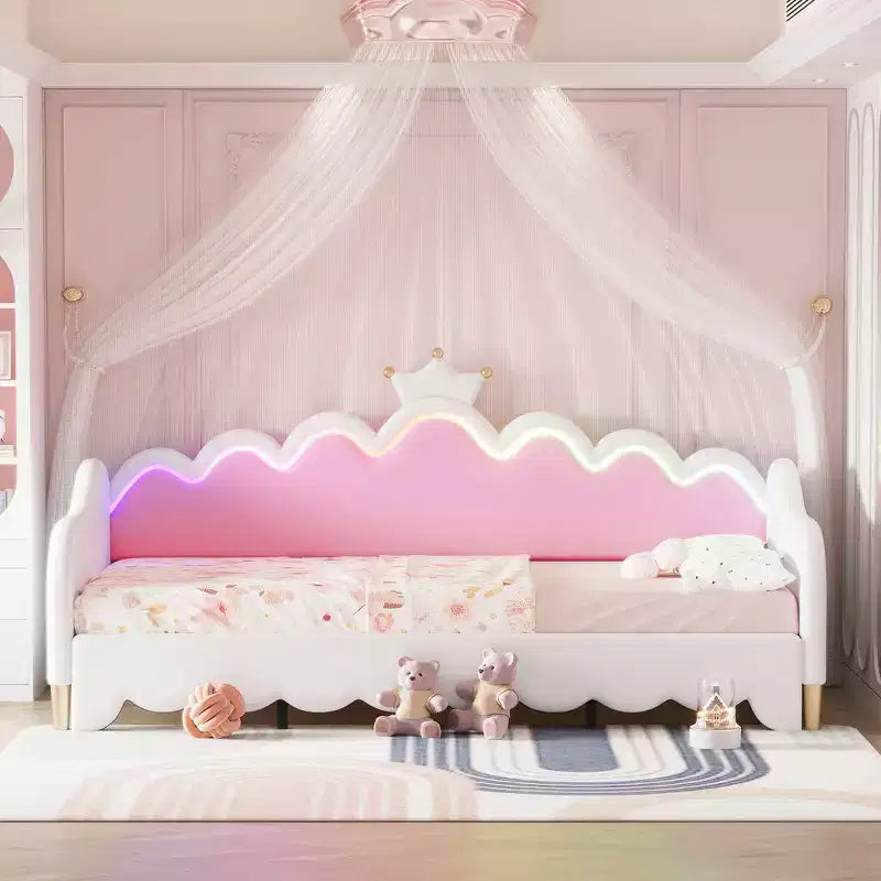 Lit de repos double extensible Whisen, lit de repos princesse moderne rembourré avec tête de lit couronne