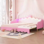 Lit de repos double extensible Whisen, lit de repos princesse moderne rembourré avec tête de lit couronne
