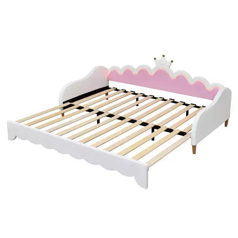 Lit de repos double extensible Whisen, lit de repos princesse moderne rembourré avec tête de lit couronne