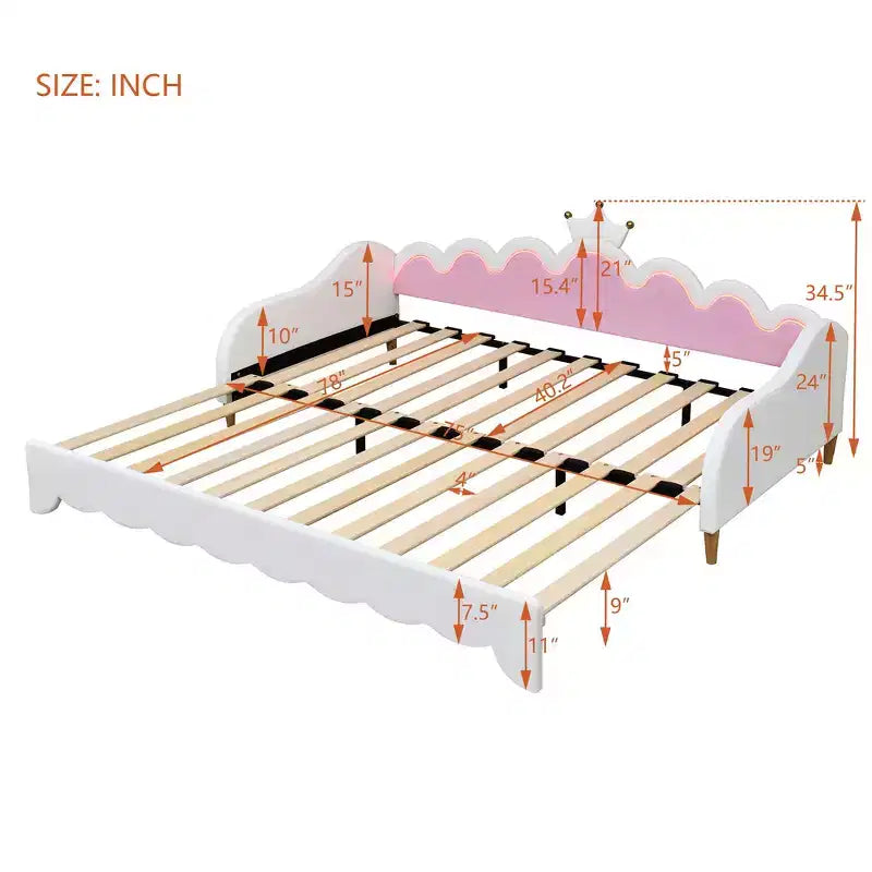 Lit de repos double extensible Whisen, lit de repos princesse moderne rembourré avec tête de lit couronne