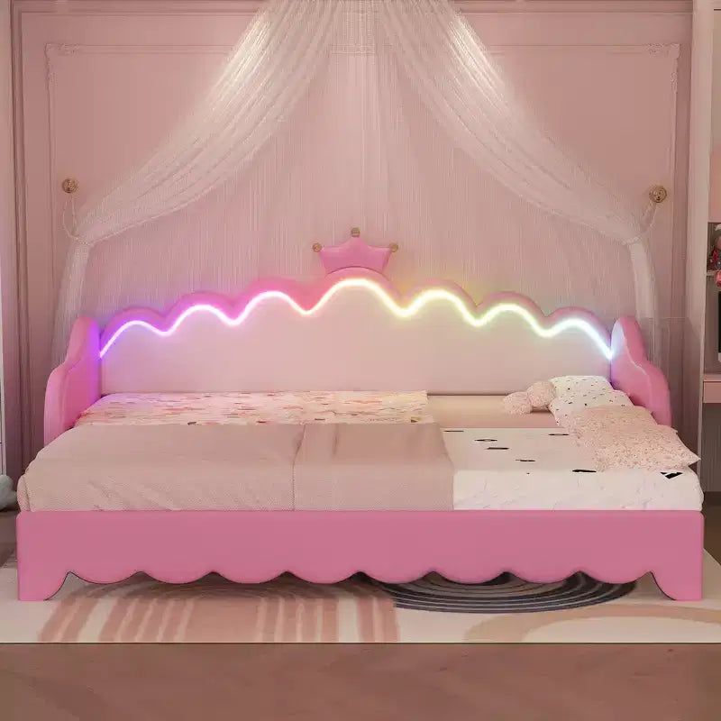 Lit de repos double extensible Whisen, lit de repos princesse moderne rembourré avec tête de lit couronne